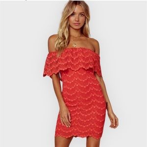 Red Lace Bodycon Mini M Dress Valentines Day Nightcap Strapless S/M $345